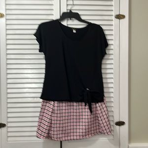 2 Piece Black Top with Black and Pink Skirt